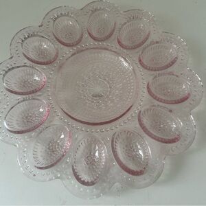Vintage Retro Inspired Pink Glass Deviled Egg Plate Indiana Glass Vibe Serves 12